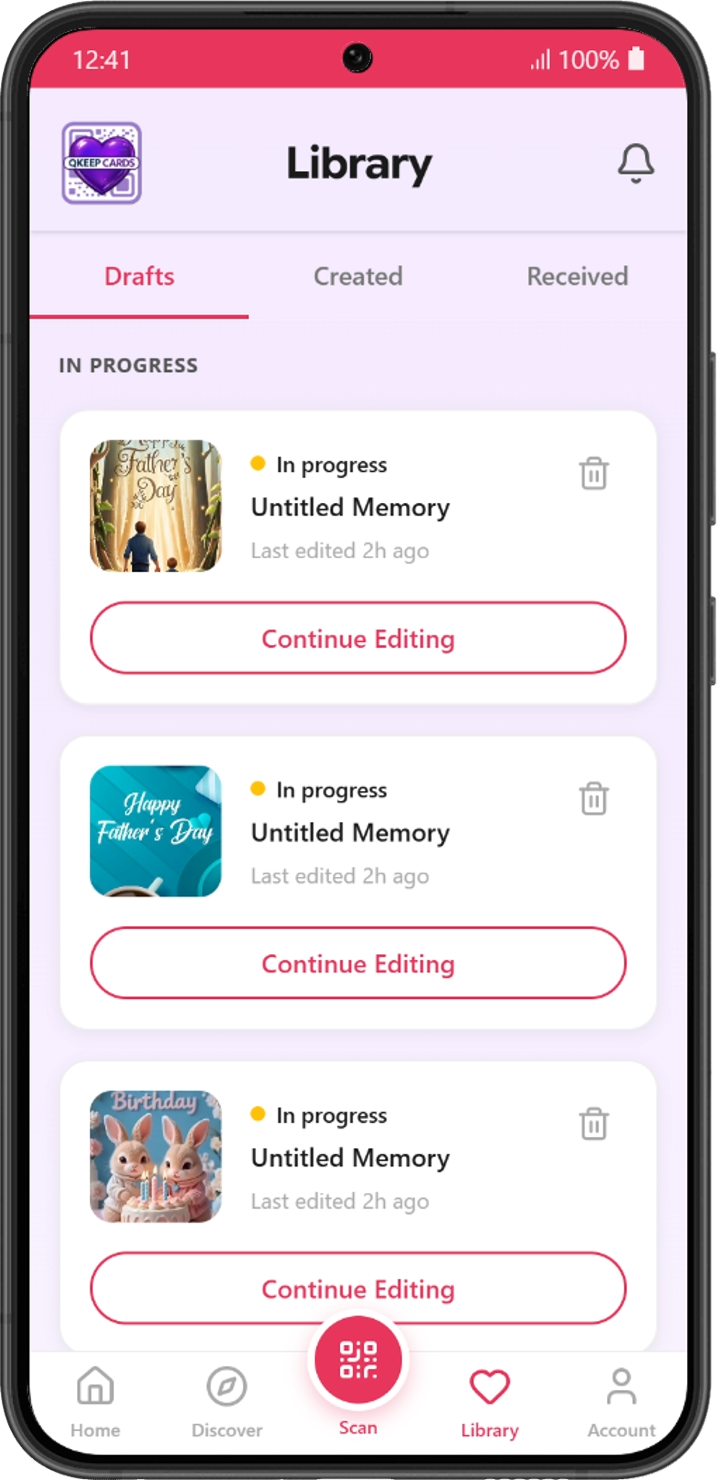 MemoryCards app: the verified QR reader confirming a genuine sticker